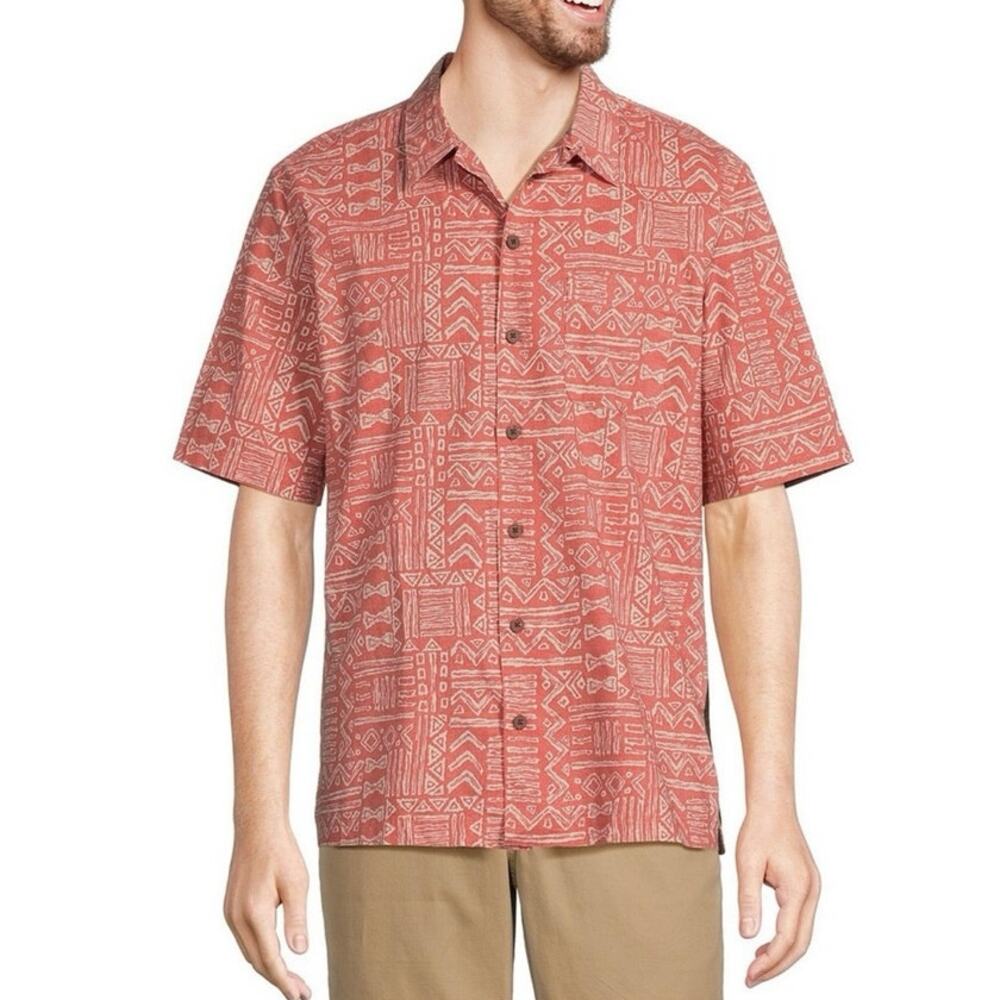 L.L. Bean shirt men's Large button down short sleeve Tropics camp Dad batik